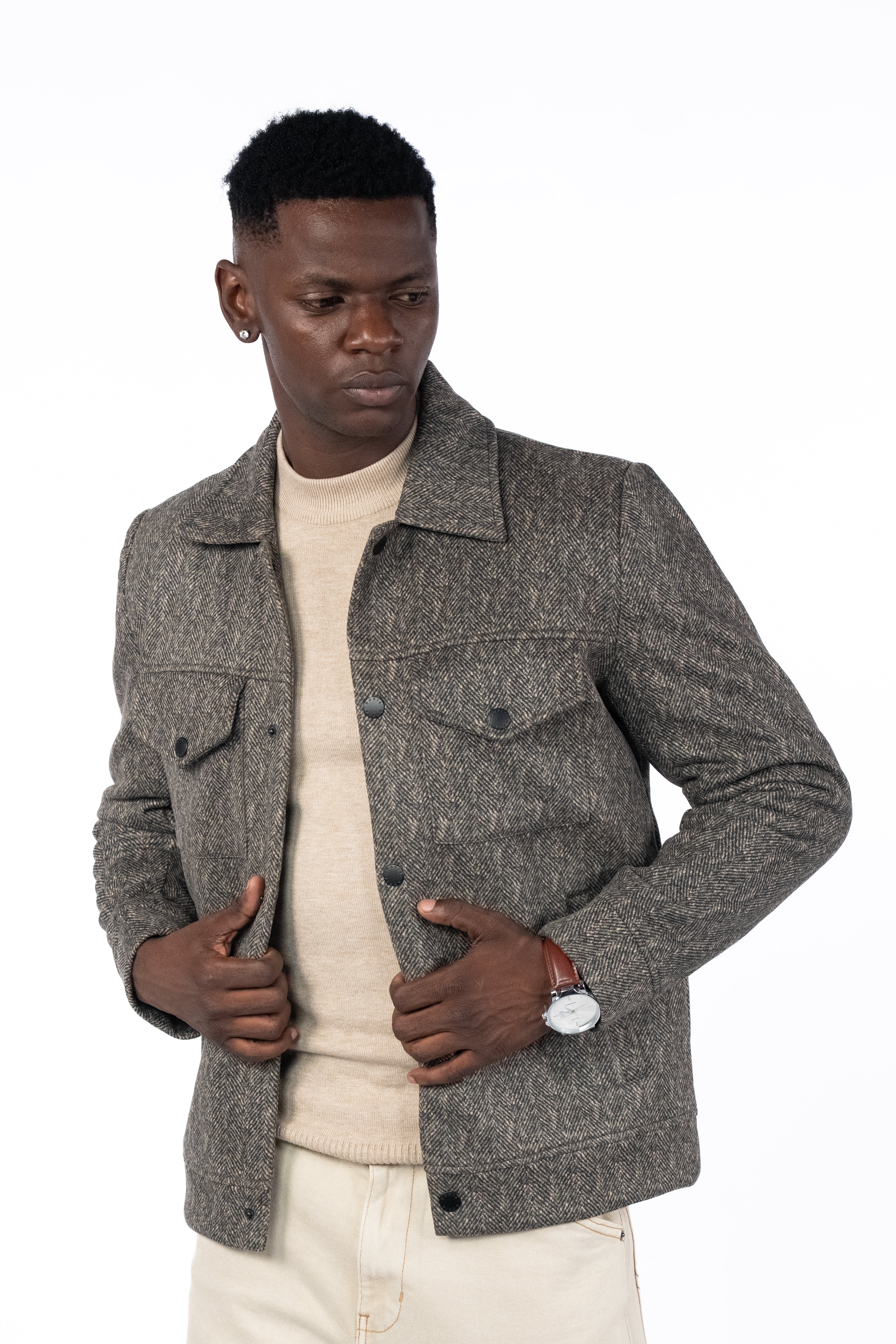 Men’s Brown Grey Solid Jacket