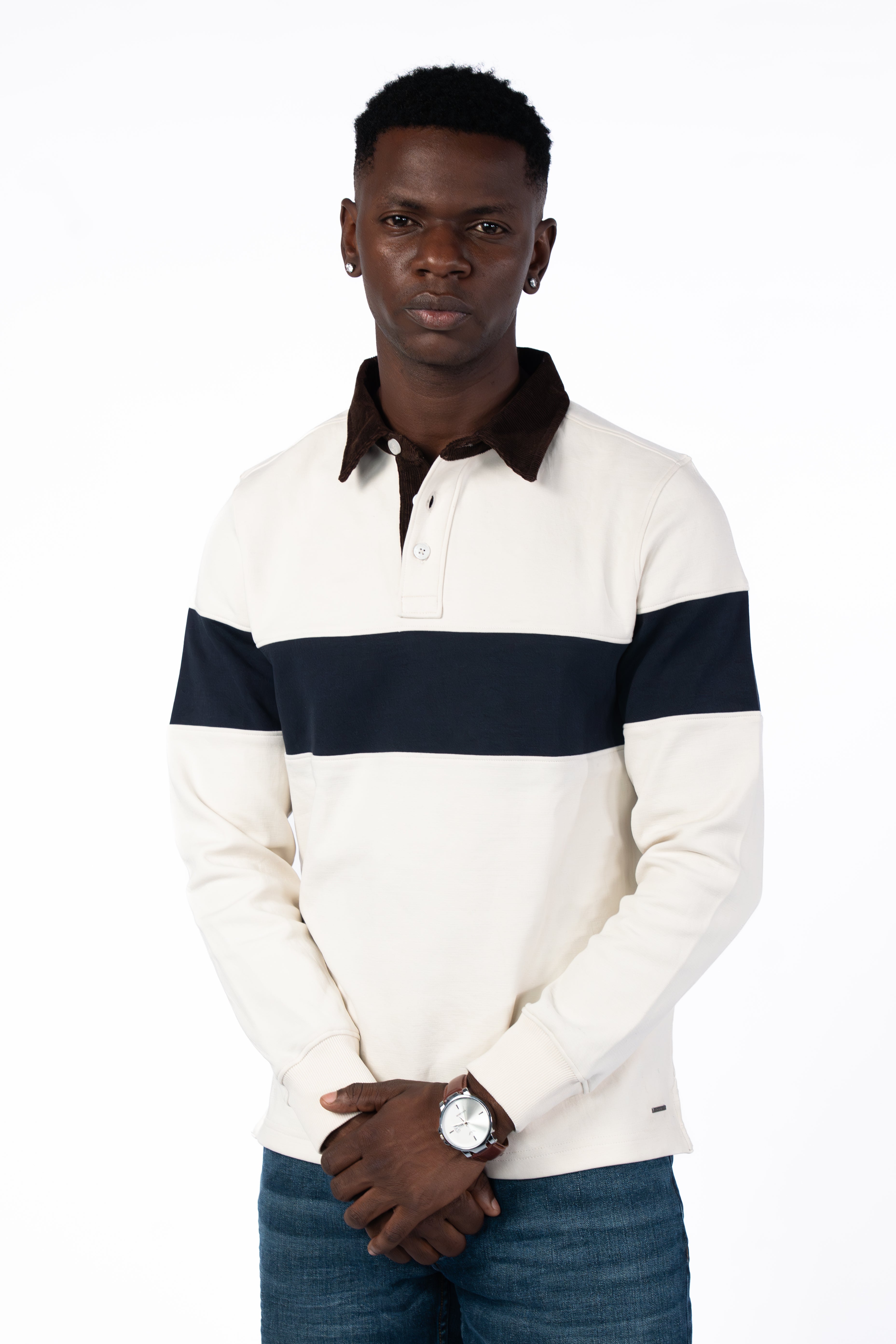 Men’s Off White Full Sleeve Polo T-Shirt