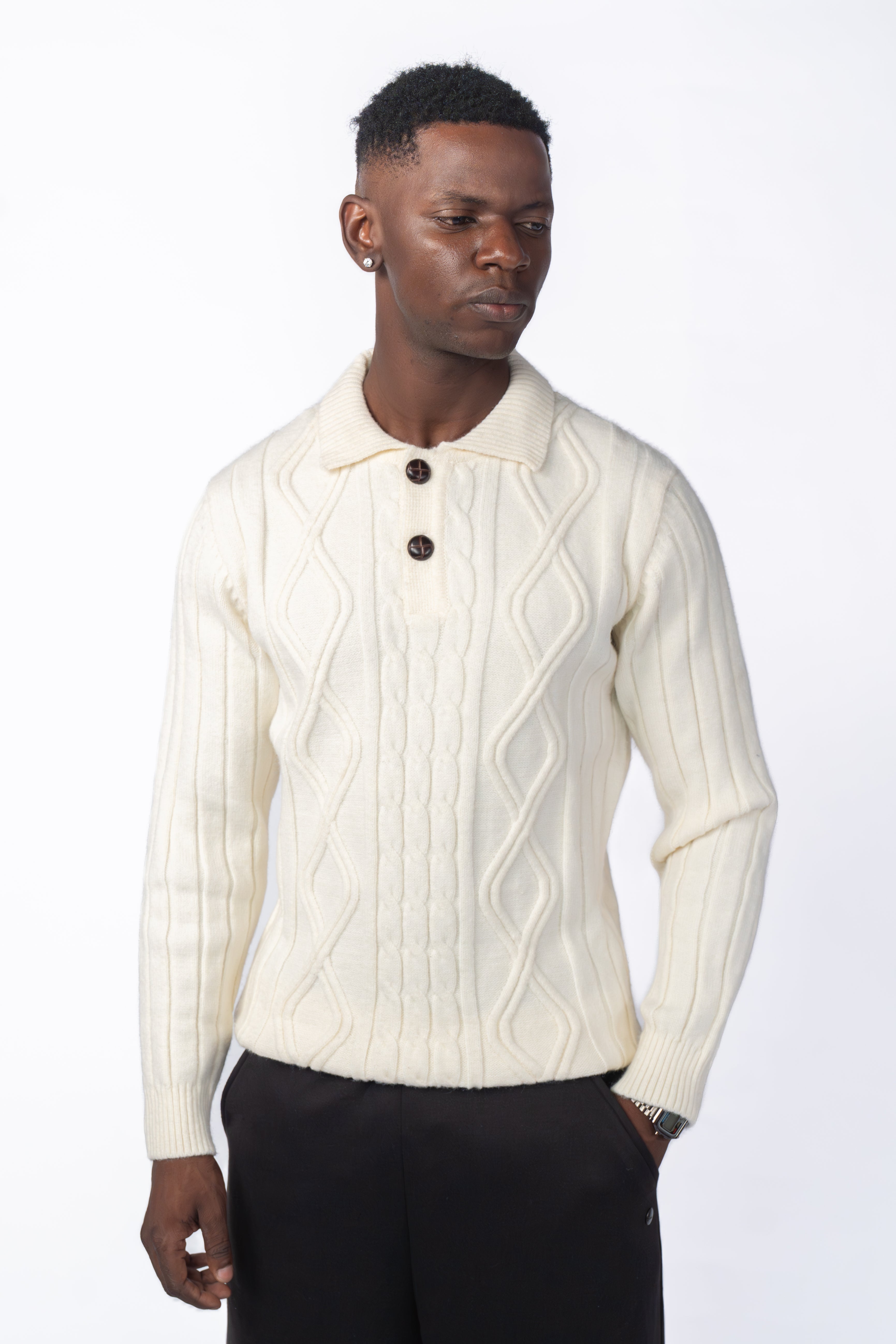 Men’s Cream Cable Knit Regular Fit Sweater