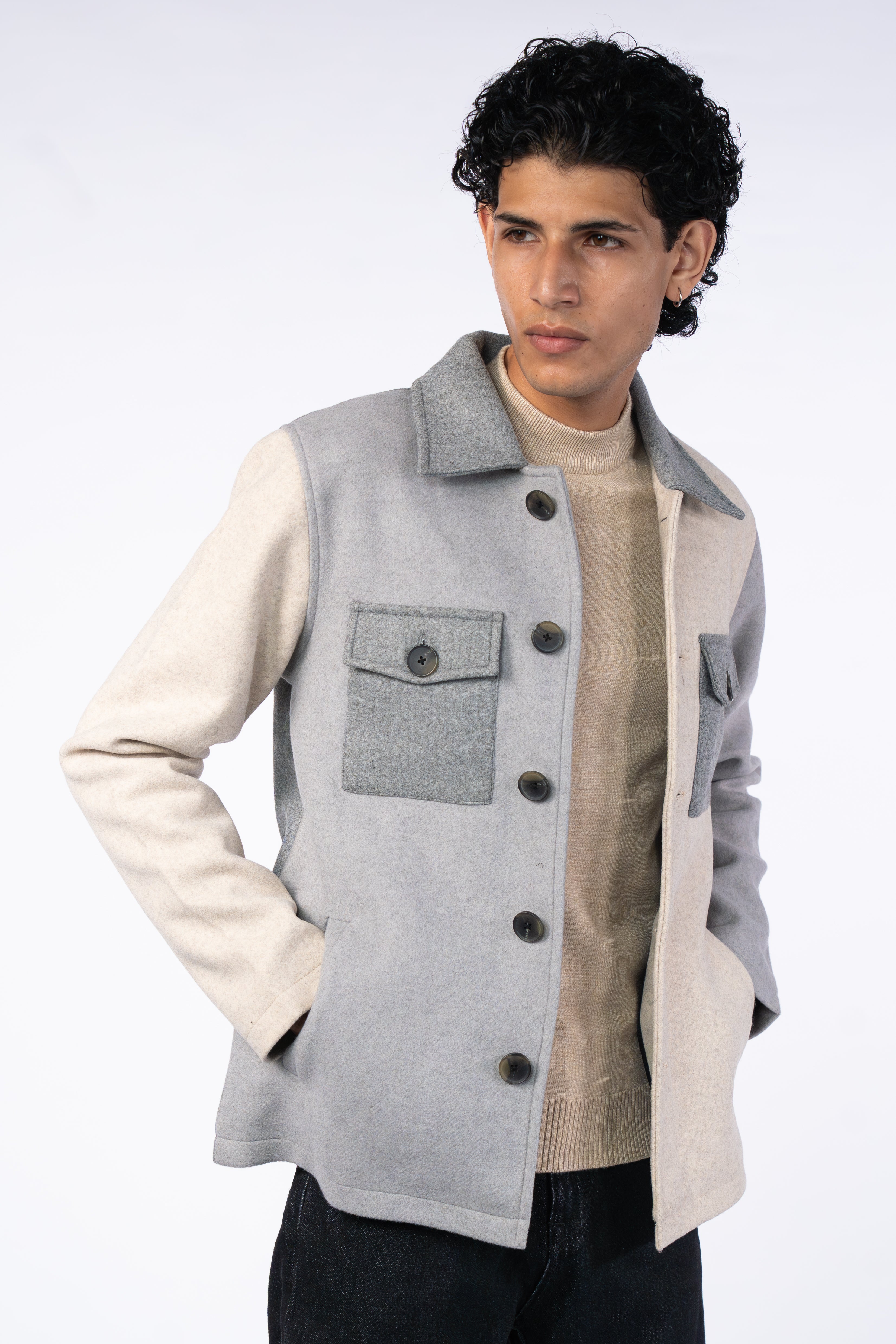 Men’s Grey Peach Color Block Jacket