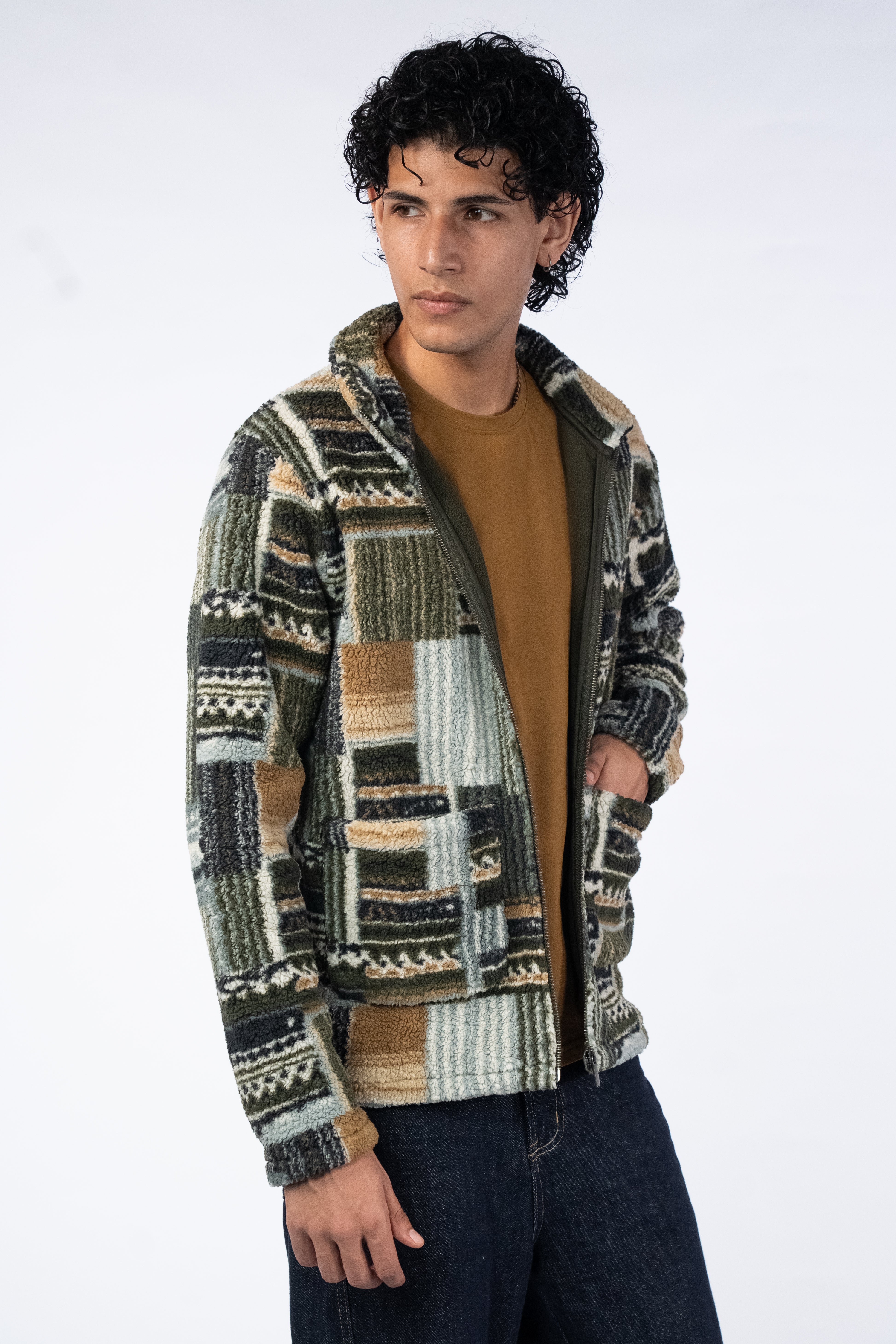 Men’s Cream Olive Full Zip Sweatshirt