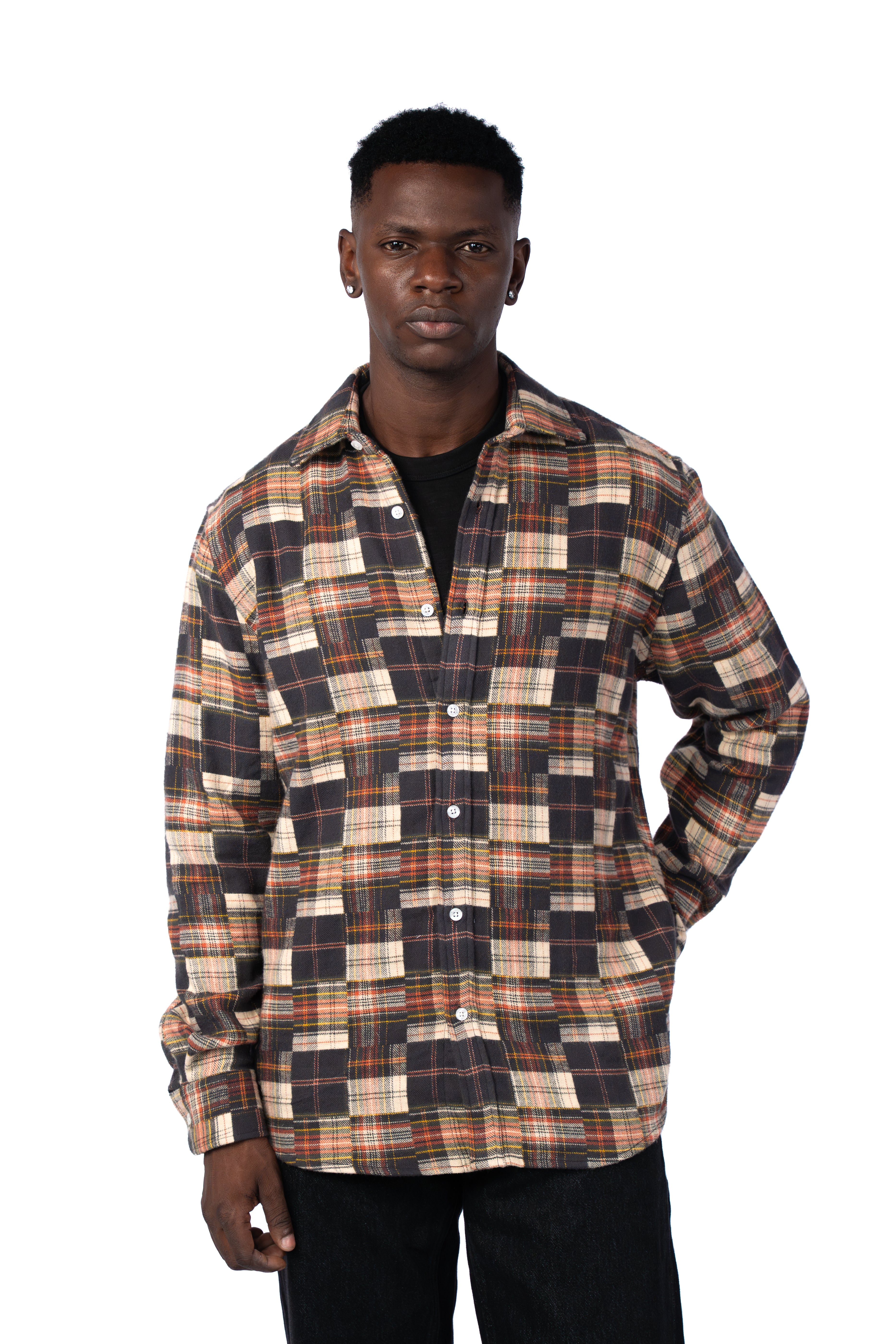 Men’s Rust Grey Check Casual Shirt