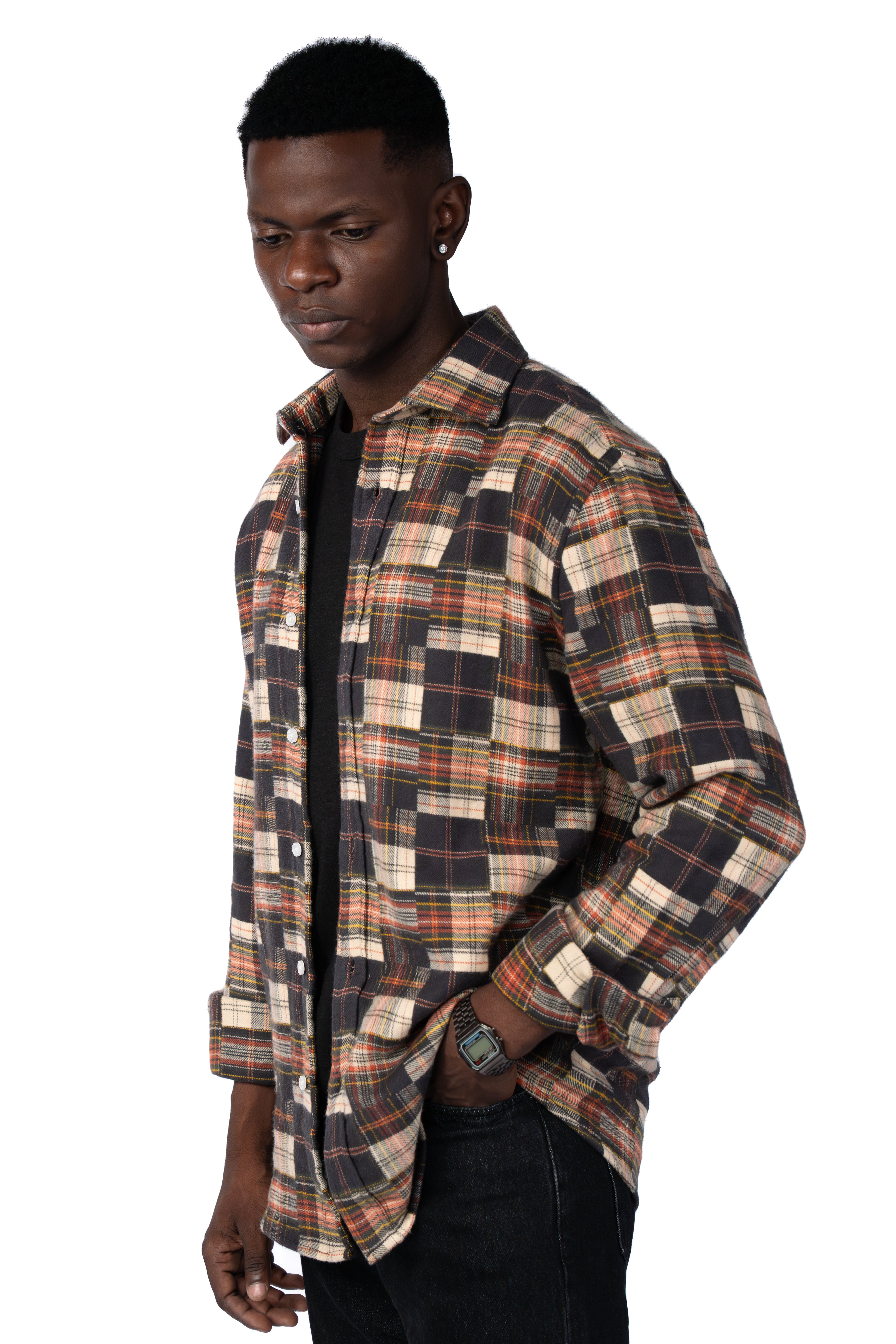 Men’s Rust Grey Check Casual Shirt